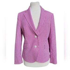 Vintage Pink White Striped Seersucker Anne Klein Blazer Jacket Size 10